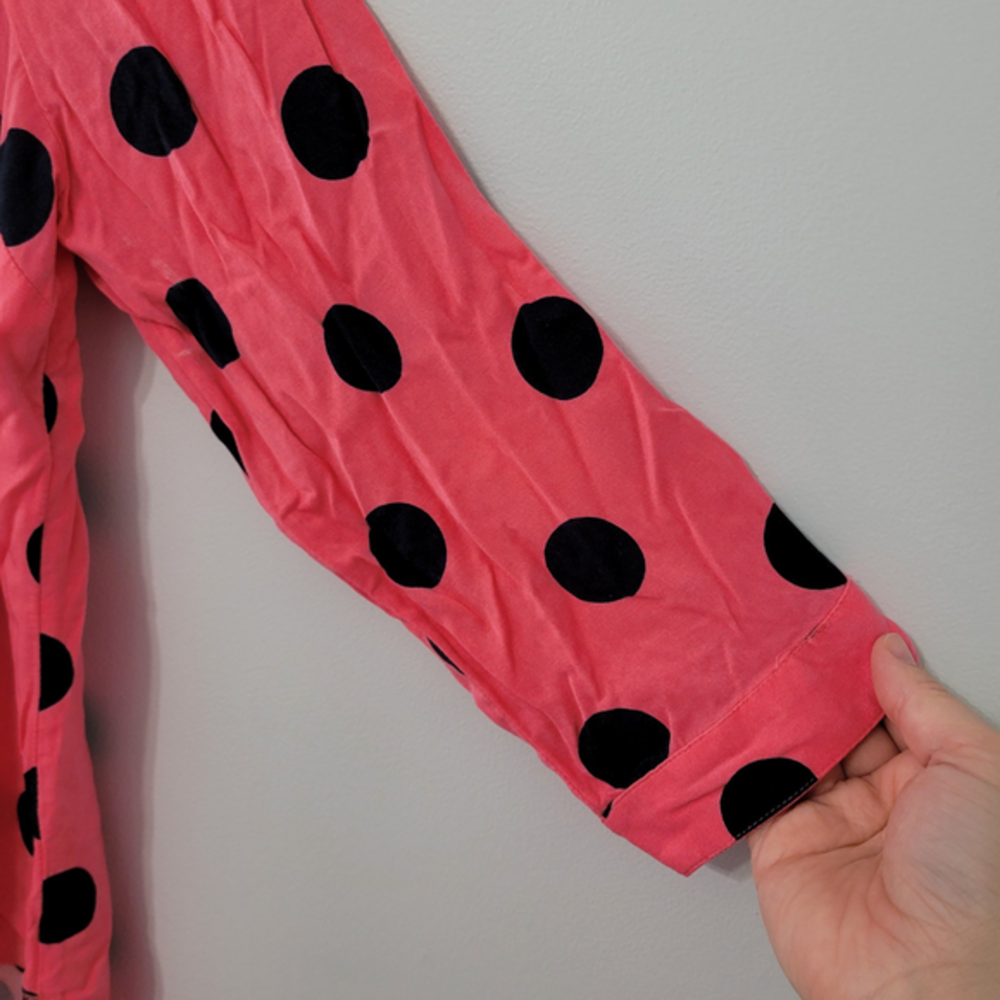 NWT Crown & Ivy Women's Ruffle Trim Pink Polka Dot Blouse Top Size Large Petite - Picture 4 of 11
